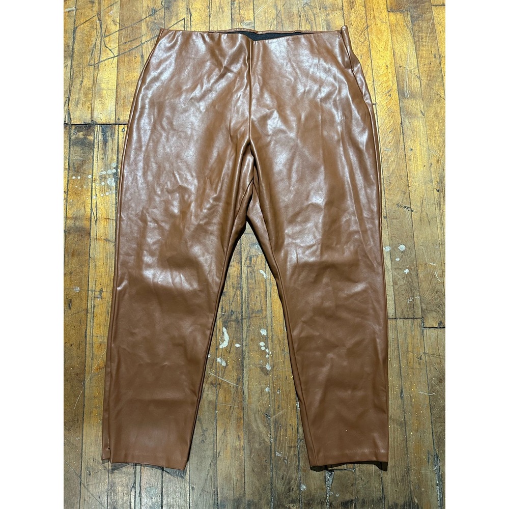 Old Navy Pants Womens 20 Brown Faux Leather Skinny Fit Extra High Rise Side Zip‎